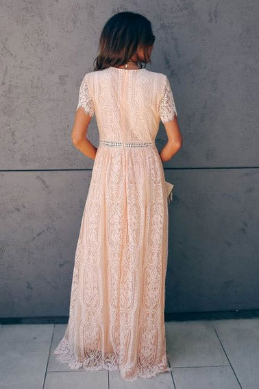 White Chic V-neck Lace Long Dress