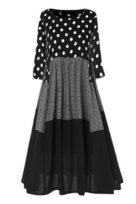 Polka Dot Panel Gingham Sleeveless Maxi Dress