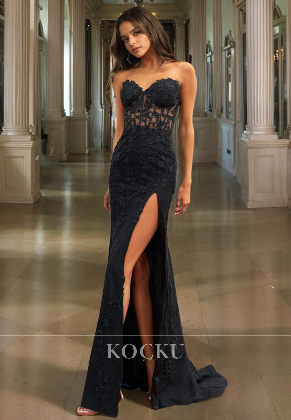 Chic & Modern Sweetheart Mermaid Split Appliques Evening Party Prom Dress