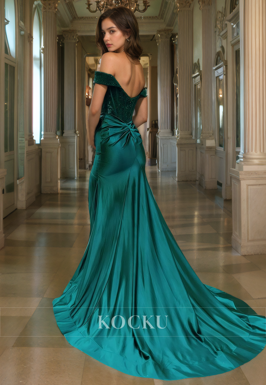 Classic & Timeless Off-Shoulder Mermaid Satin Split Evening Party Prom Dress