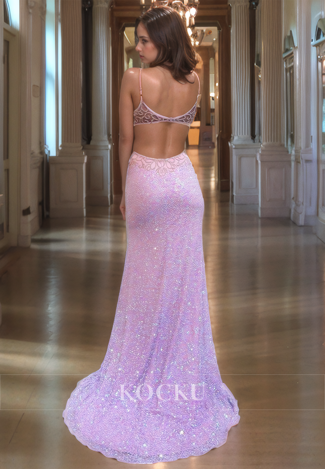 Chic & Modern Sparkly Straps V-Neck Mermaid Split Evening Party Prom Dress