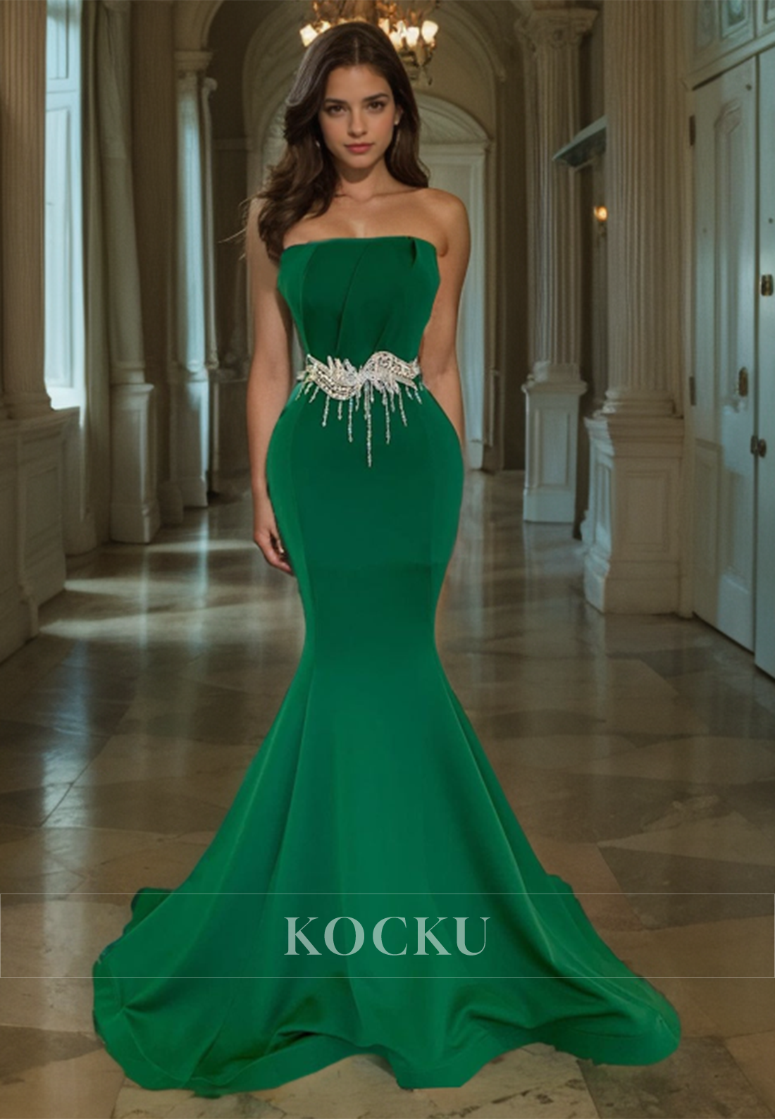 Elegant & Luxurious Rhinestone Belt Off-Shoulder Mermaid Evening Party Prom Dress