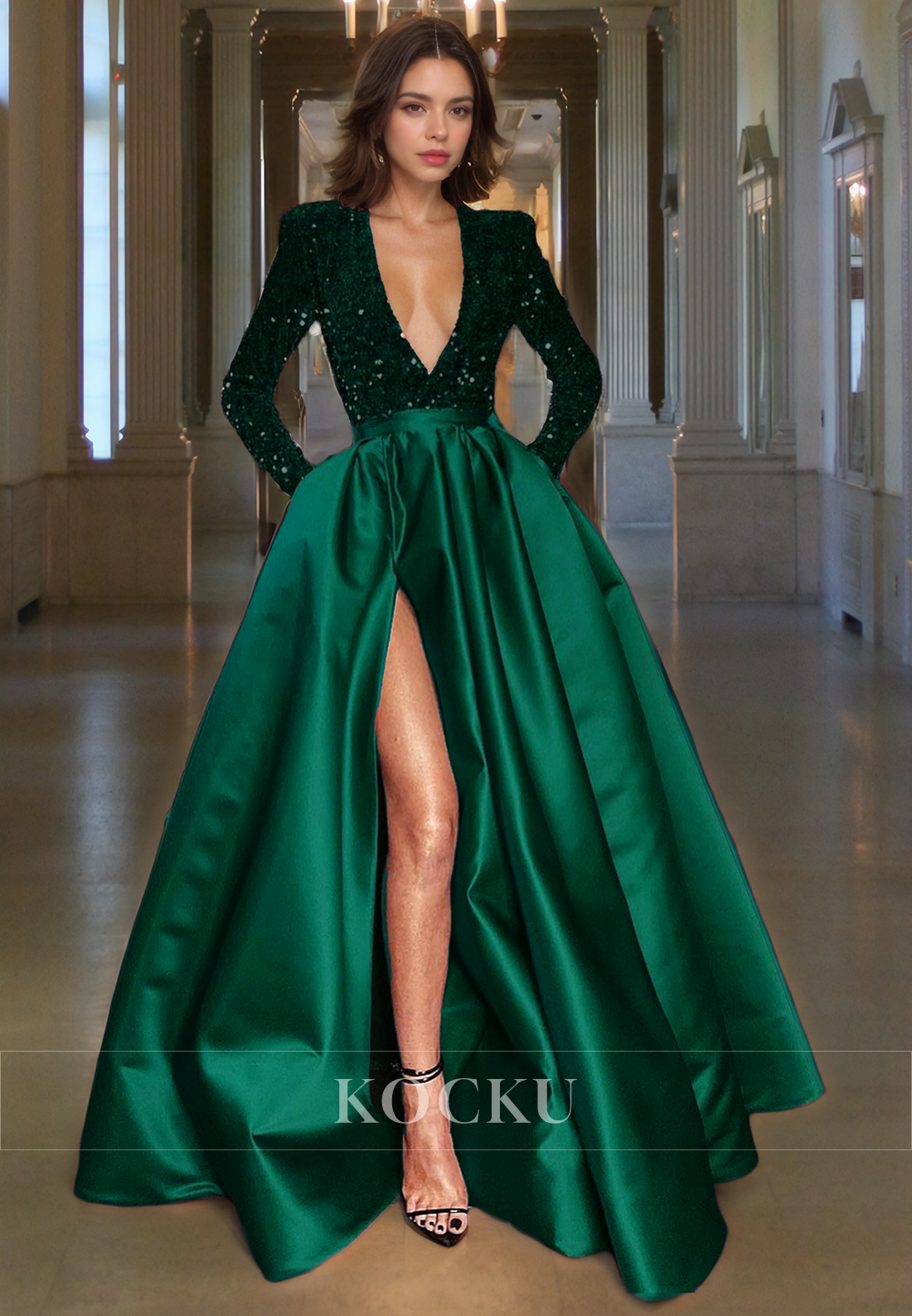 Sexy & Morden V-Neck Long sleeves A-Line Evening Party Prom Dress