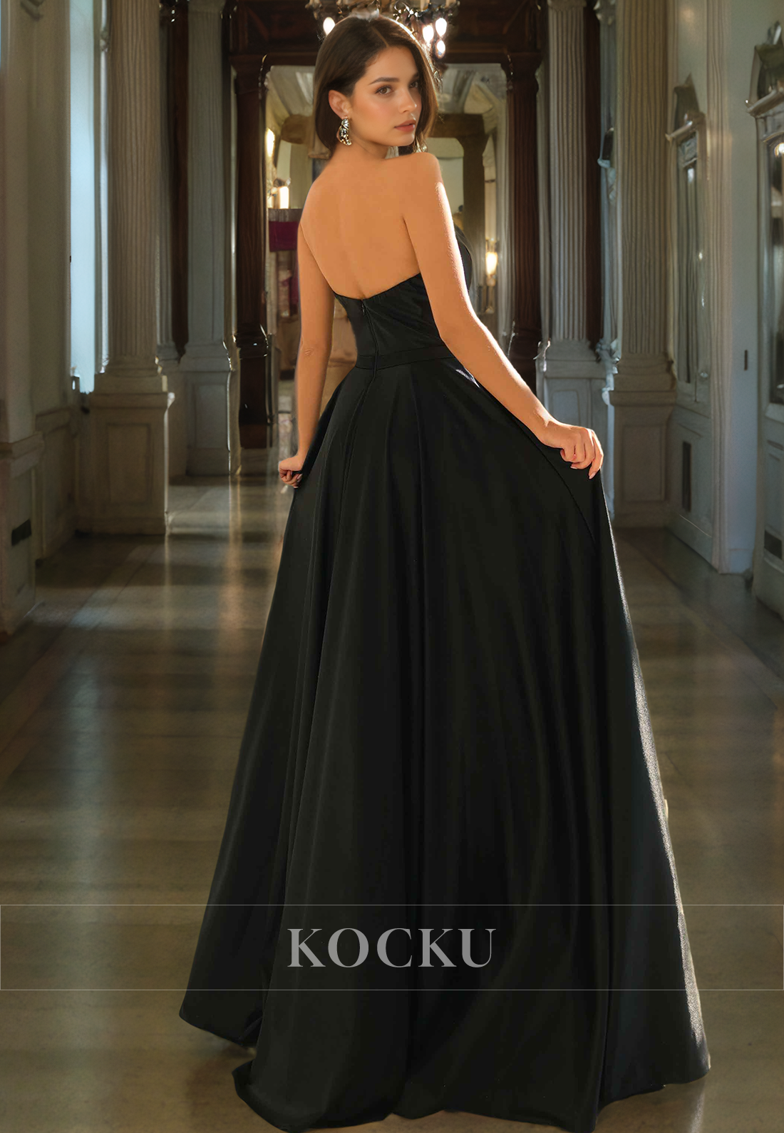 Classic Sheath V Neck Floor-Length Satin Back Zipper Prom Dress