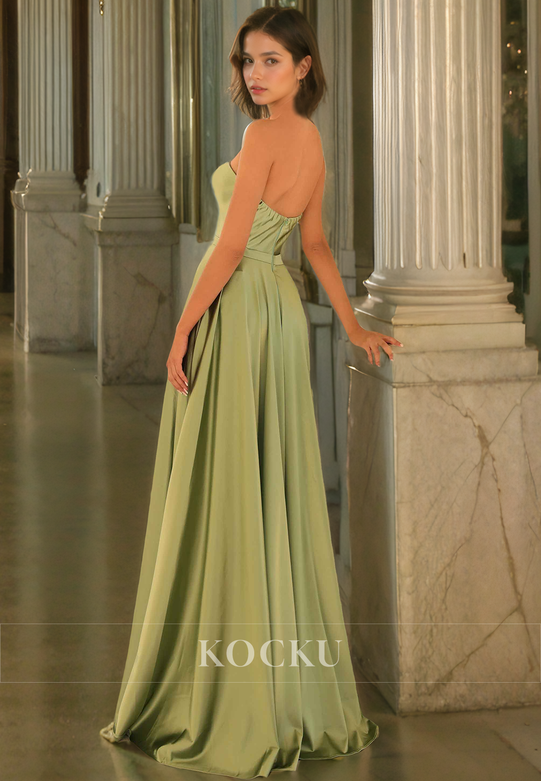 Classic Sheath V Neck Floor-Length Satin Back Zipper Prom Dress