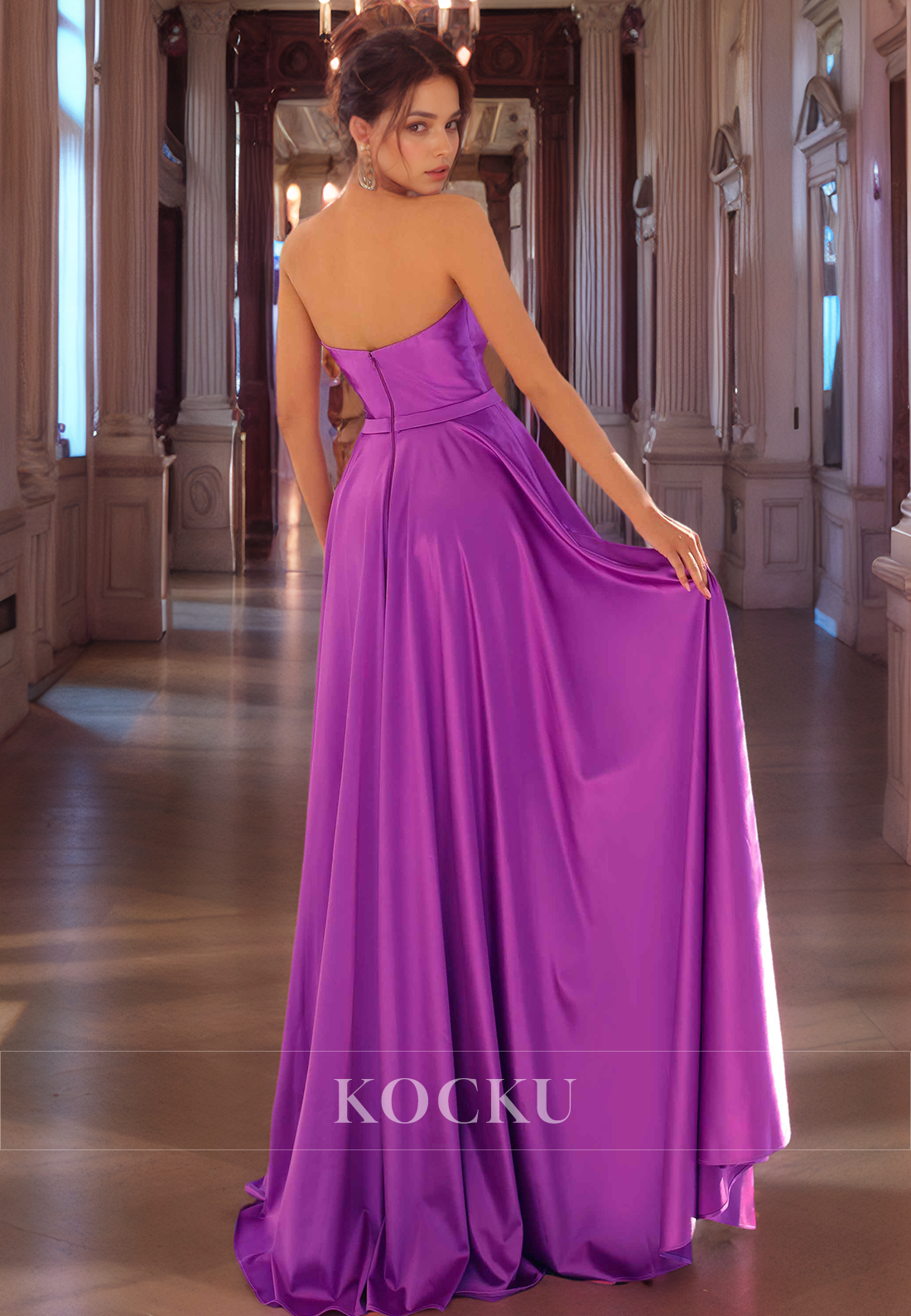 Classic Sheath V Neck Floor-Length Satin Back Zipper Prom Dress