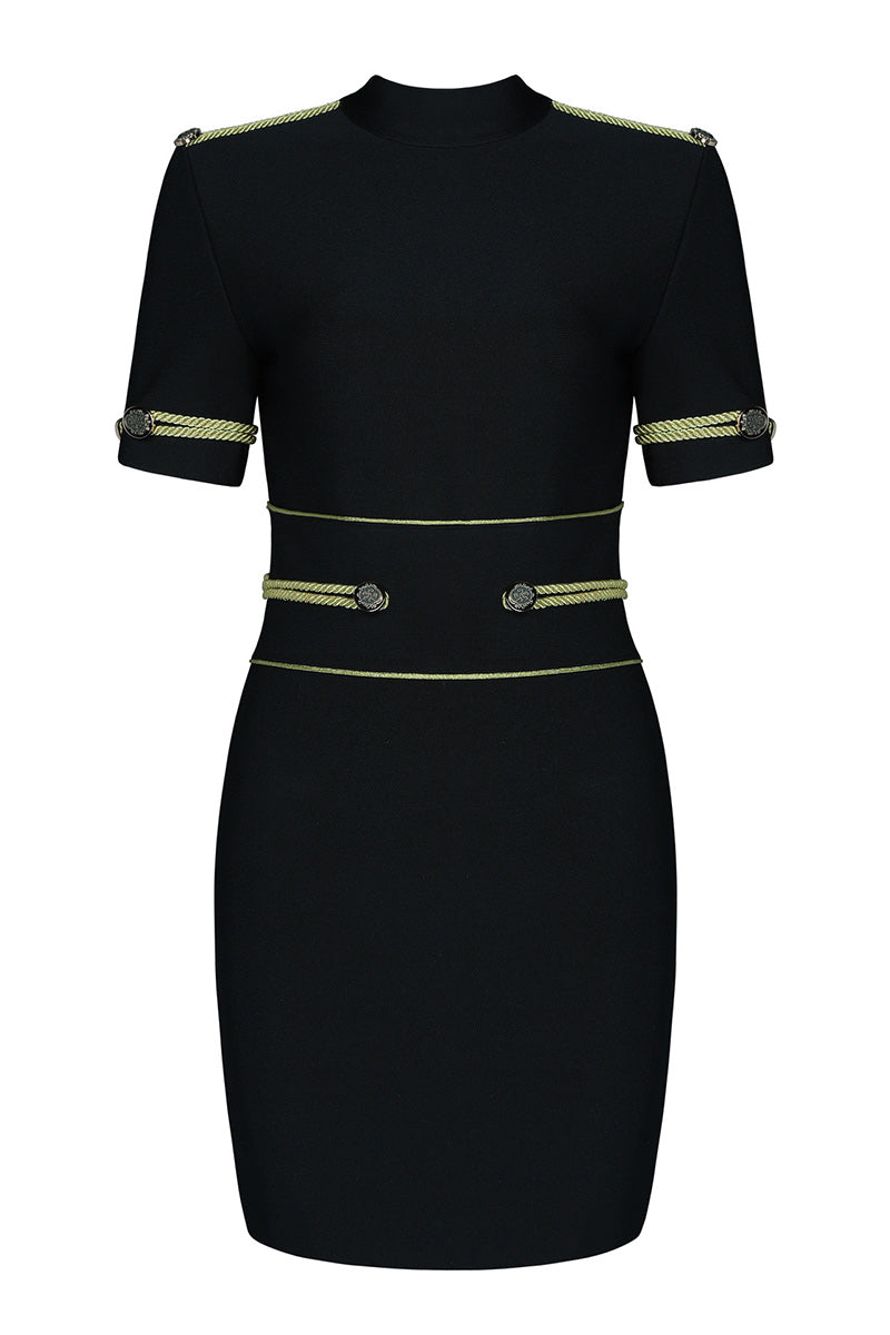 Mock-Neck Epaulet Bandage Dress With Short Sleeves