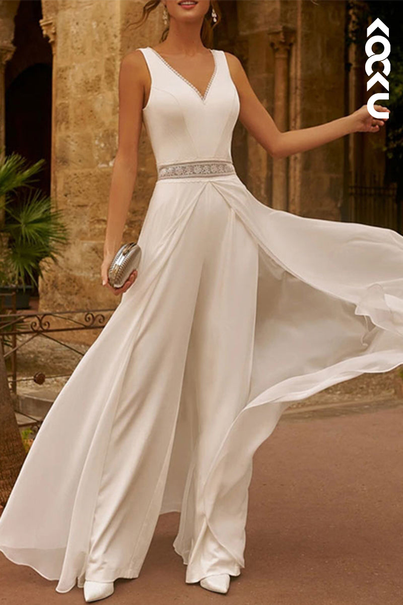 K2122 - Simple & Casual V-Neck Sleeveless Two Piece Wedding Dress