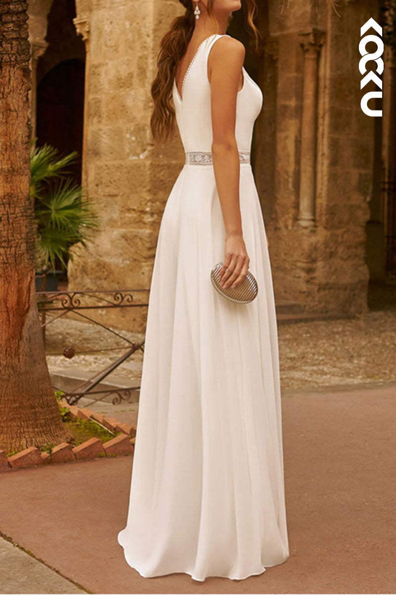 K2122 - Simple & Casual V-Neck Sleeveless Two Piece Wedding Dress