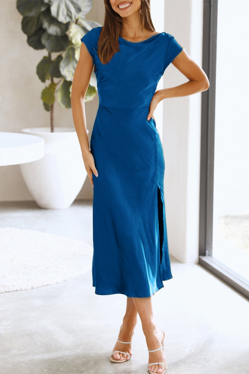 Celebrities Elegant Solid Hollowed Out Solid Color A Line Dresses(3 Colors)