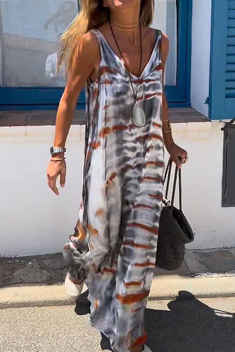 Casual Print Patchwork V Neck A Line Dresses