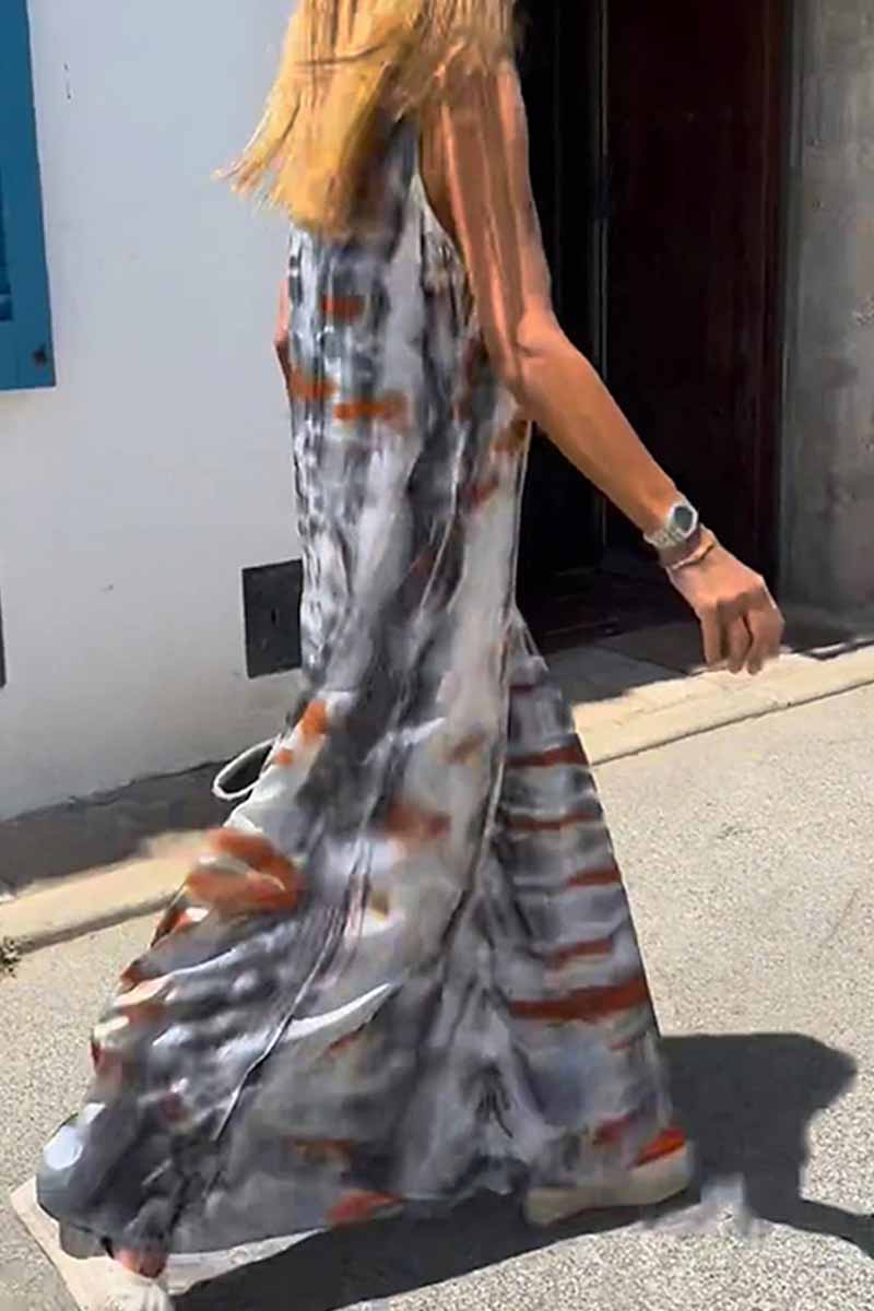 Casual Print Patchwork V Neck A Line Dresses