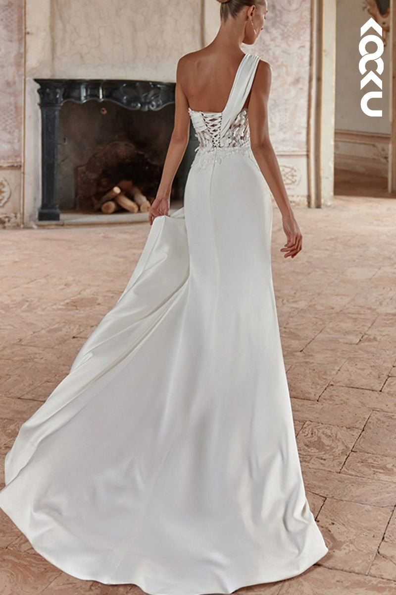 K2102 - Couture & Ornate Trumpet/Mermaid One Shoulder Sleeveless Flower Wedding Dress