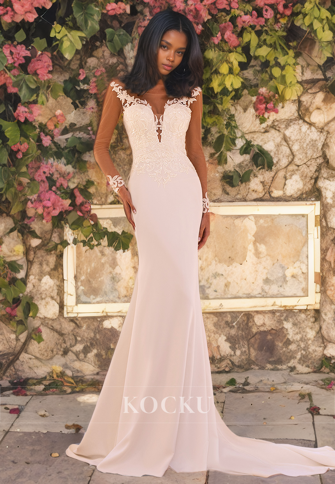 Gorgeous & Charming Mermaid V-Neck Appliques Backless Wedding Dress