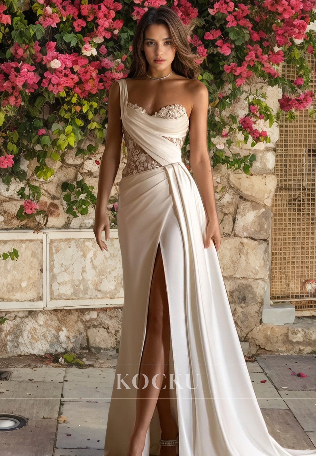 Elegant & Luxurious Backless One Shoulder Sheath Split Wedding Dress