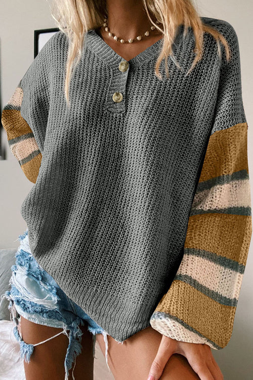 Cozy Love Striped Button Up Knit Sweater - 3 Colors