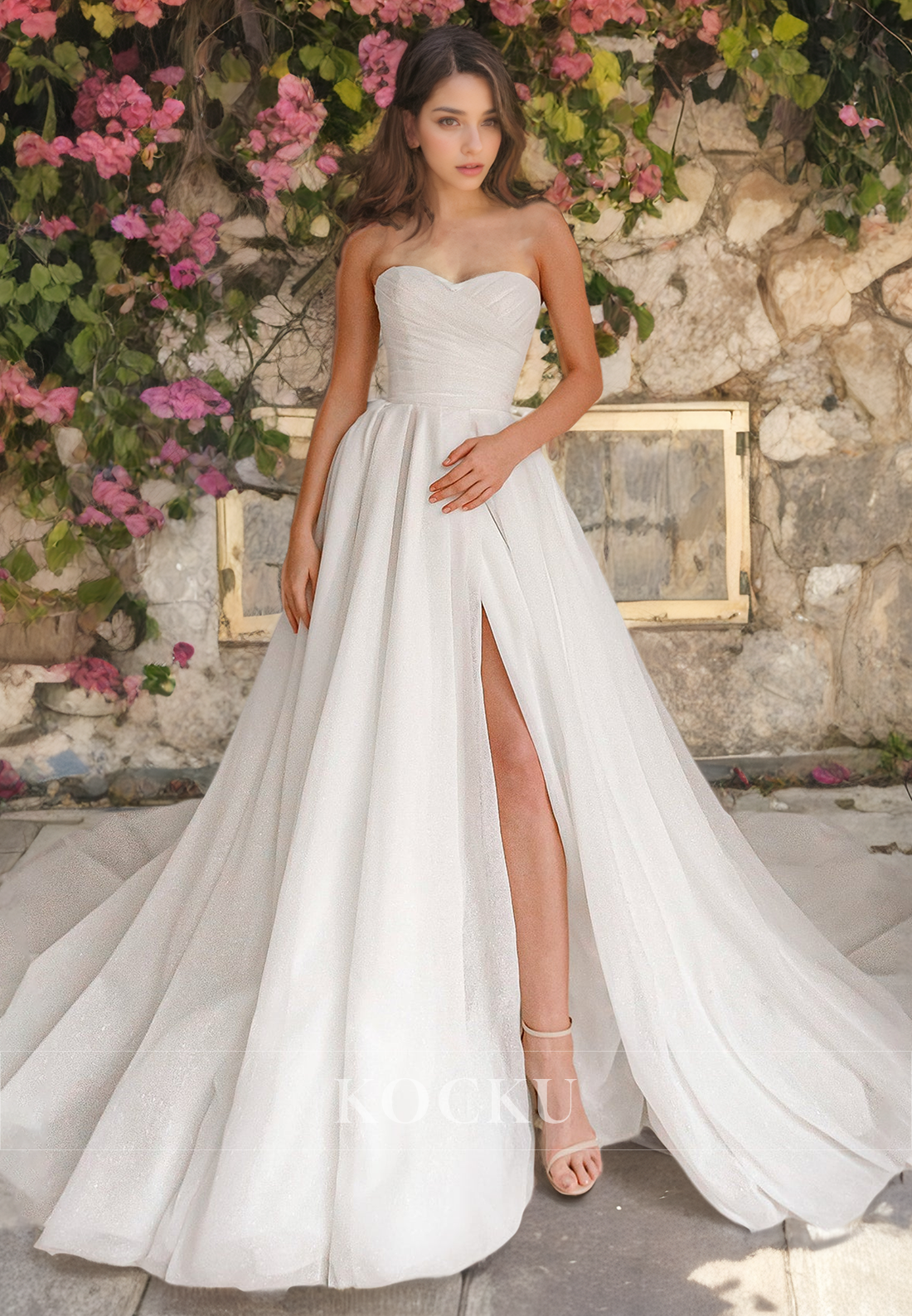 Classic & Timeless Sleeveless Off-Shoulder Split Wedding Dress