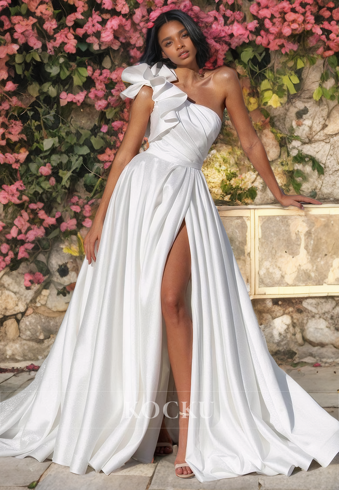 Chic & Modern One Shoulder A-Line Satin Wedding Dress