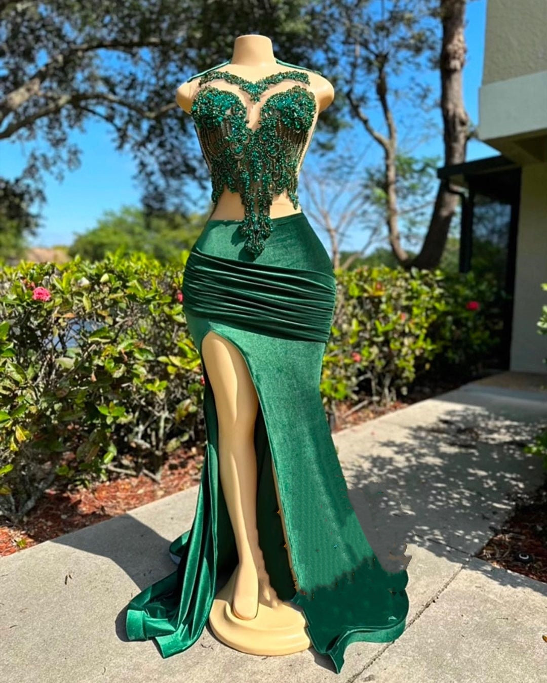 Designer Long Dark Green Sweetheart Lace Mermaid Prom Party Dresses