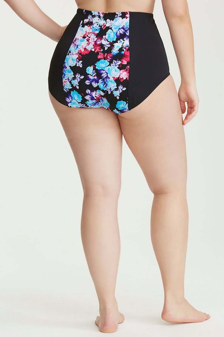 Plus Size Blossoms High Waisted Push Up Bikini Swimsuit - Two Piece Set