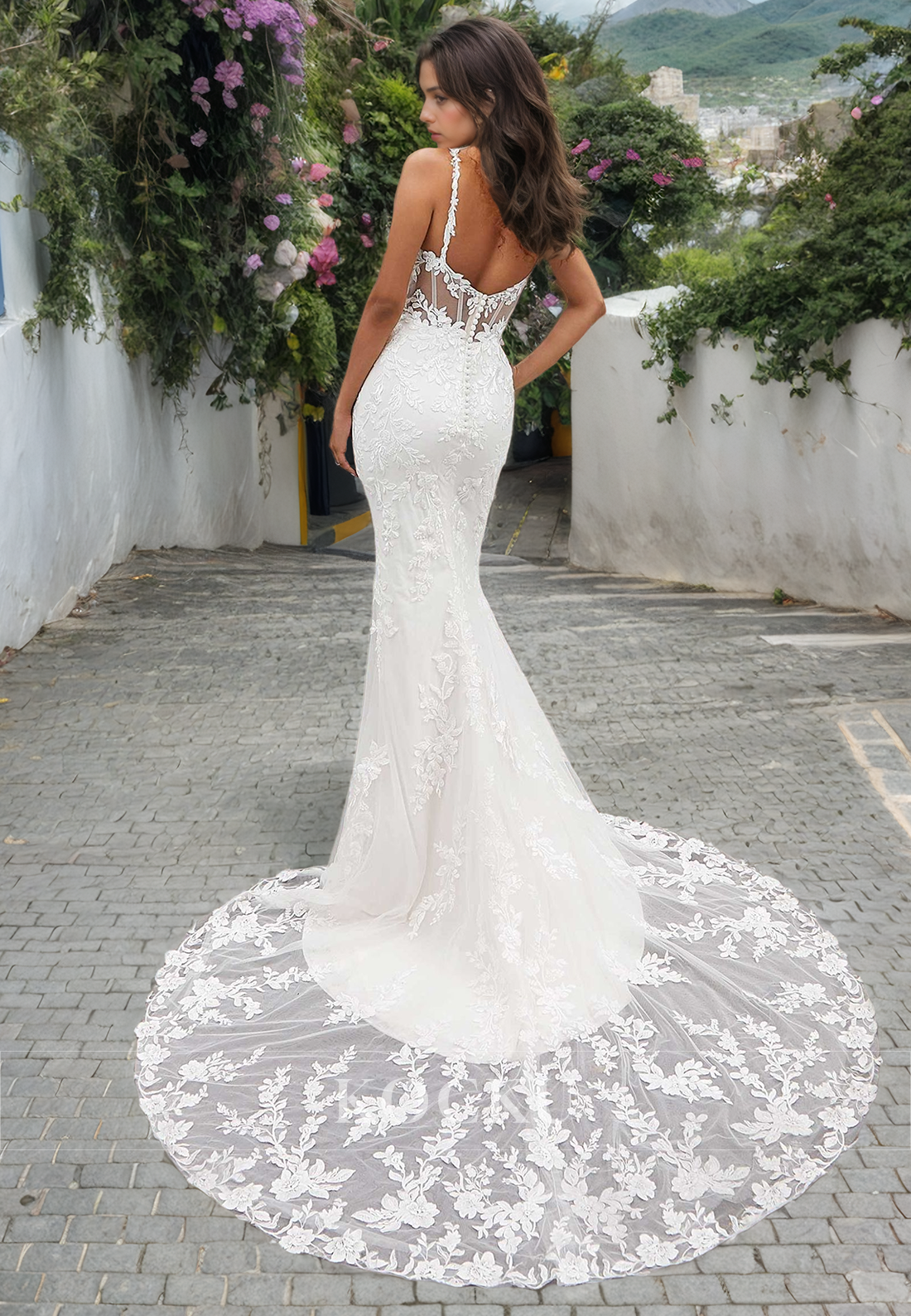 Couture & Ornate Straps V-Neck A-Line Appliques Wedding Dress