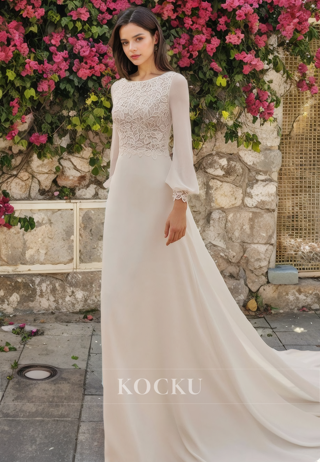 Elegant & Luxurious Long sleeves A-Line Appliques Wedding Dress