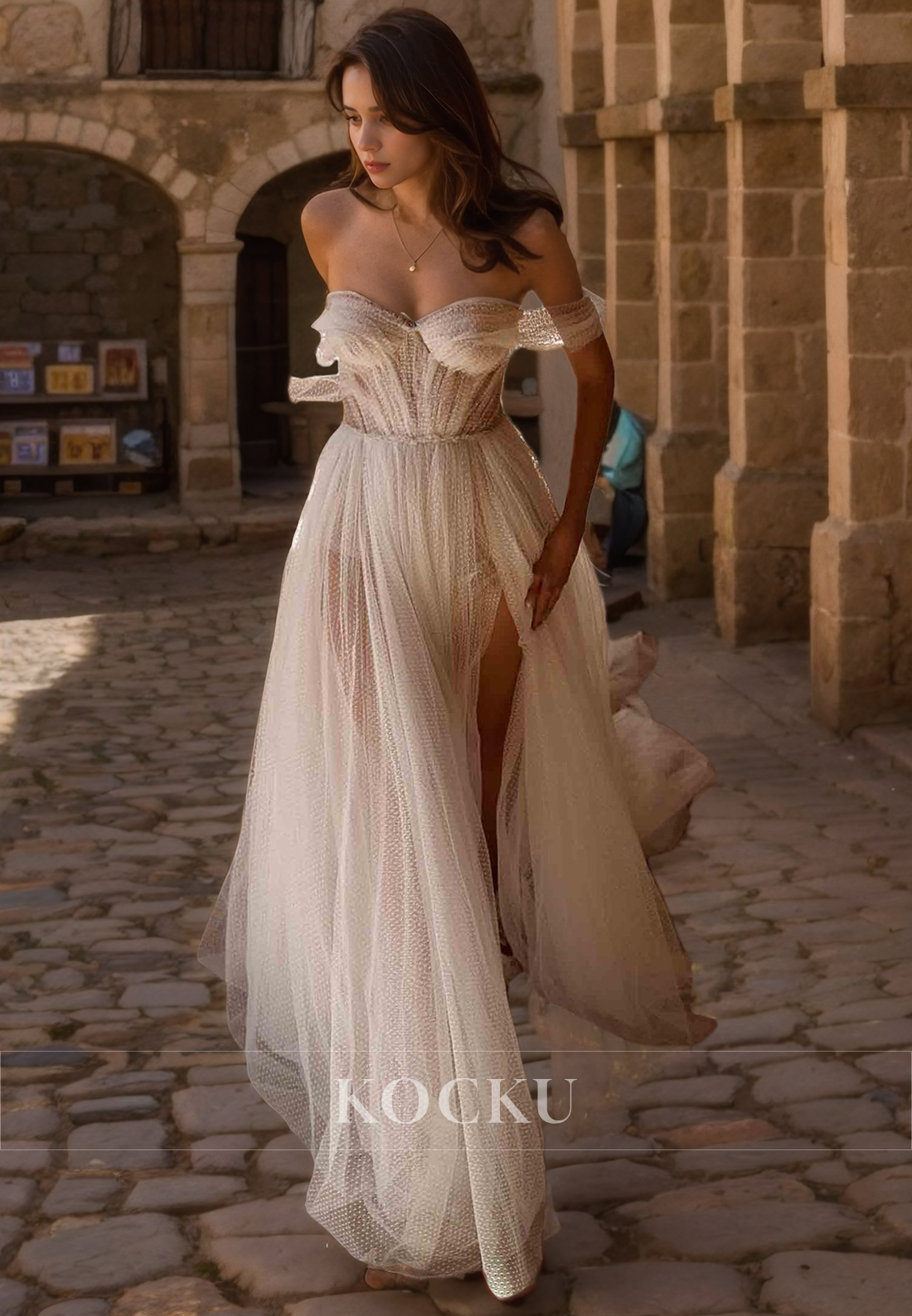 Sexy & Morden Off-Shoulder A-Line Tulle Wedding Dress