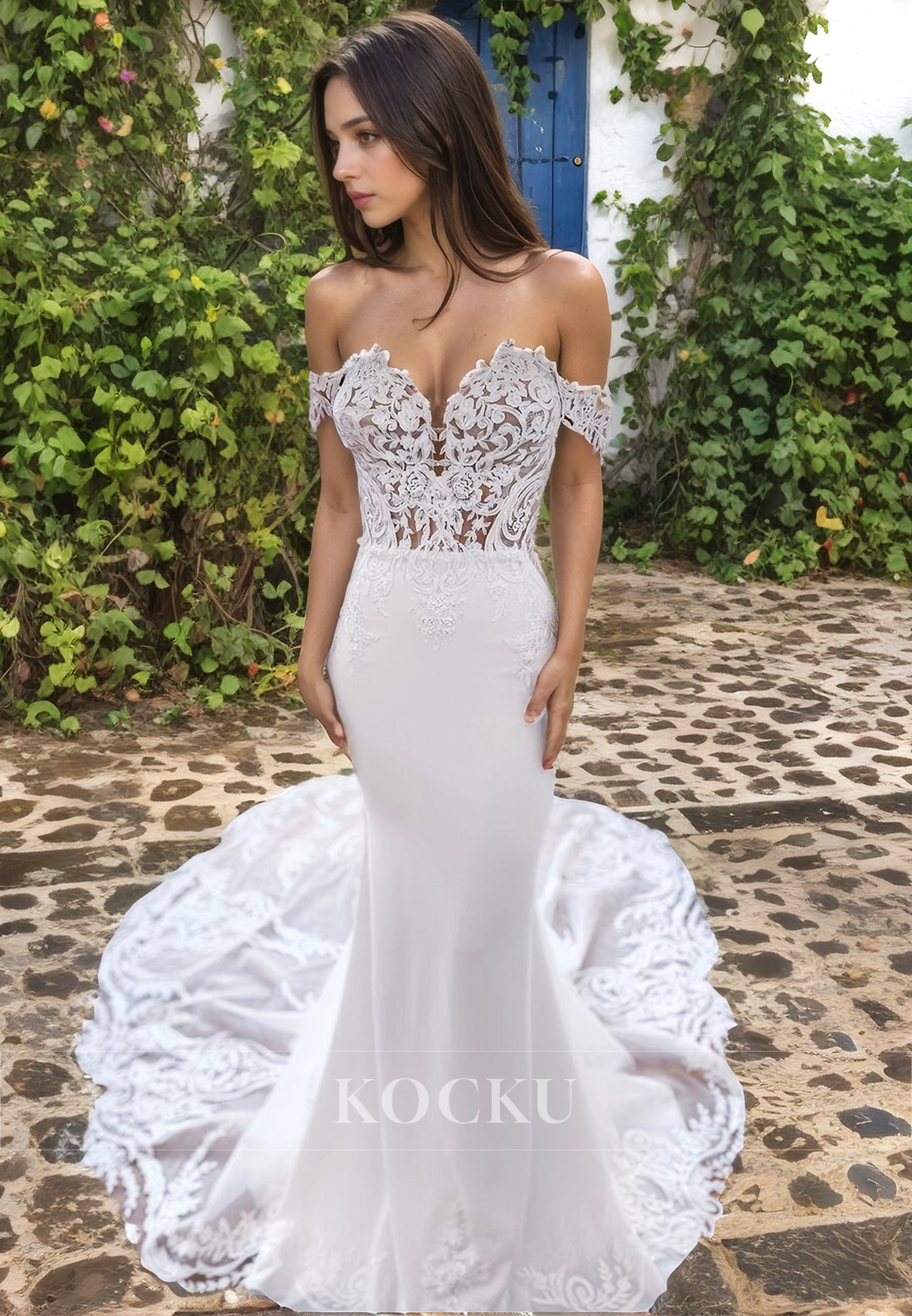 Glamorous & Dramatic V-Neck Appliques Mermaid Wedding Dress