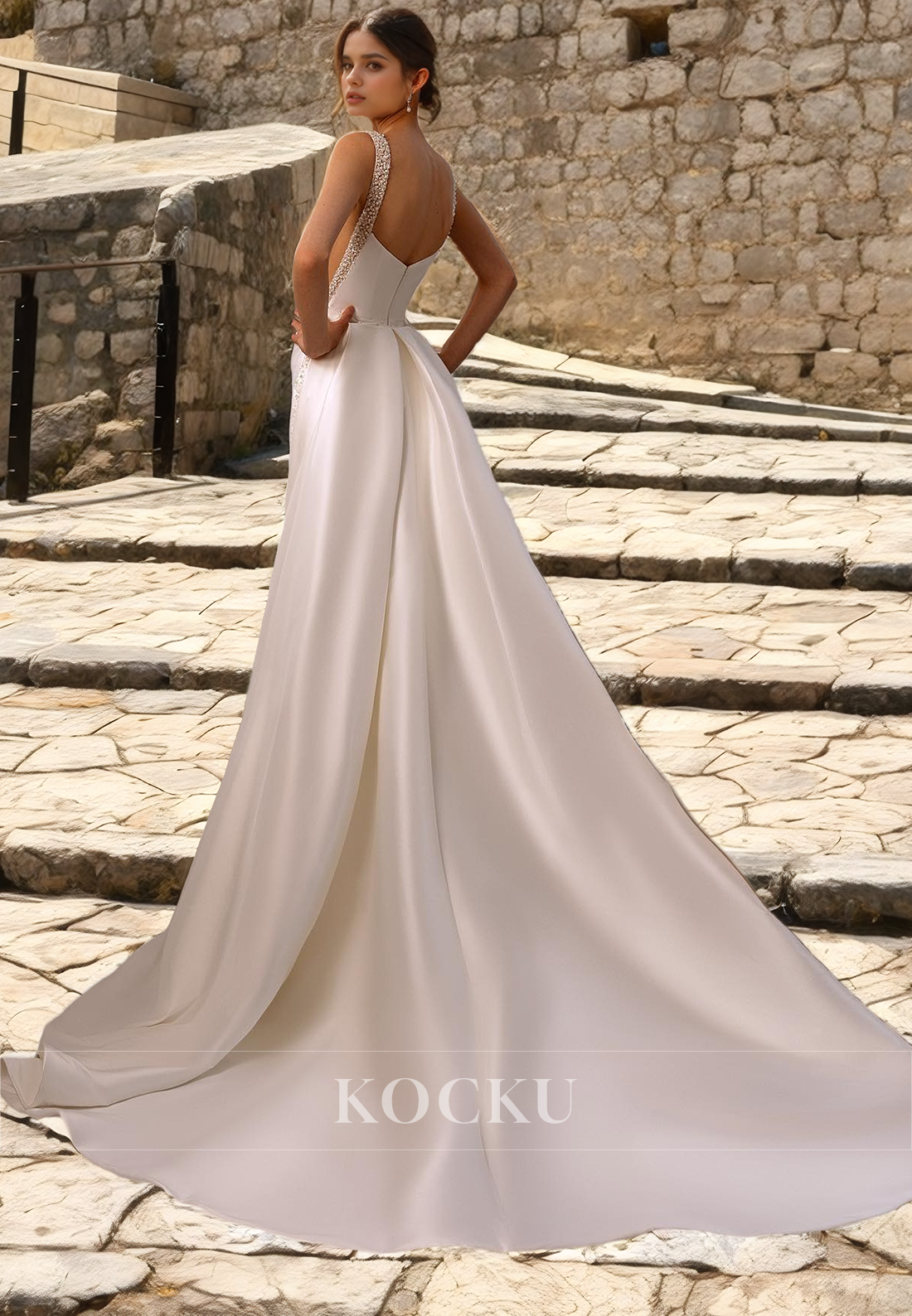 Classic & Timeless Straps Square Mermaid Satin Wedding Dress