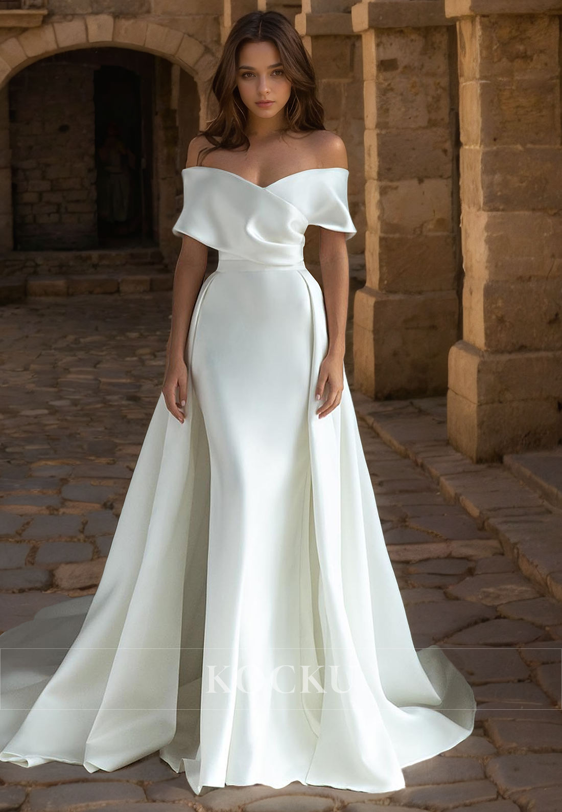 Elegant & Simple Off-Shoulder Mermaid Satin Wedding Dress