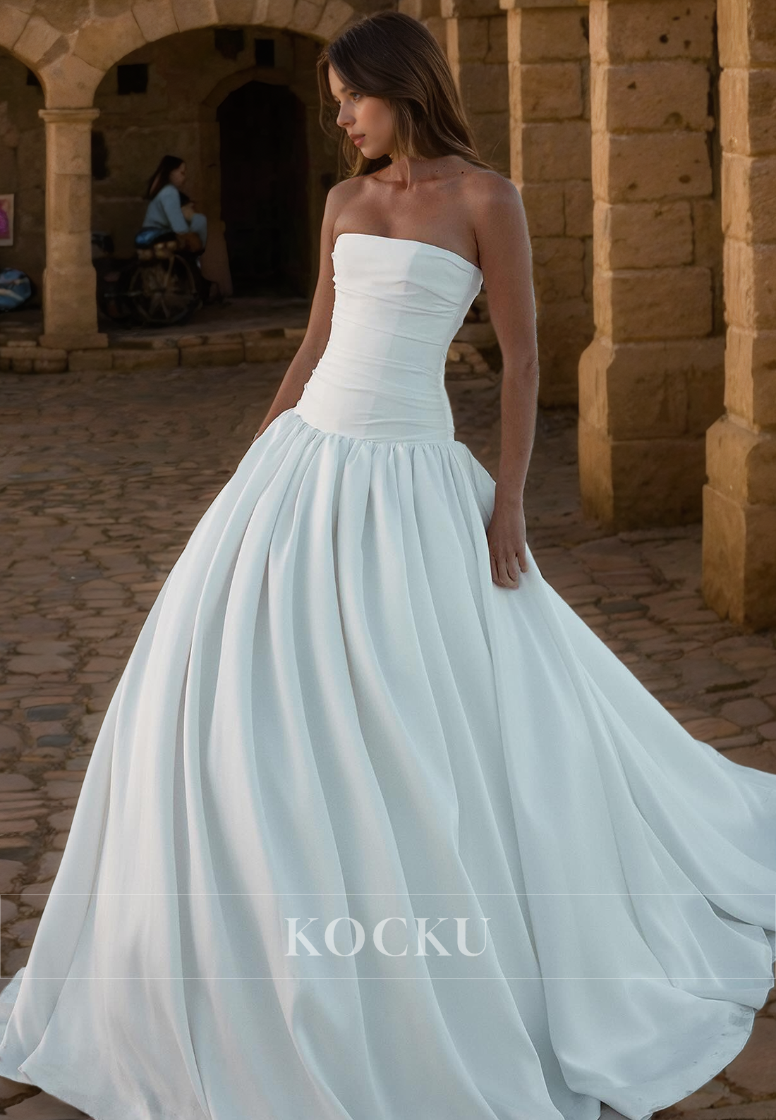 Elegant & Simple Off-Shoulder A-Line Satin Wedding Dress