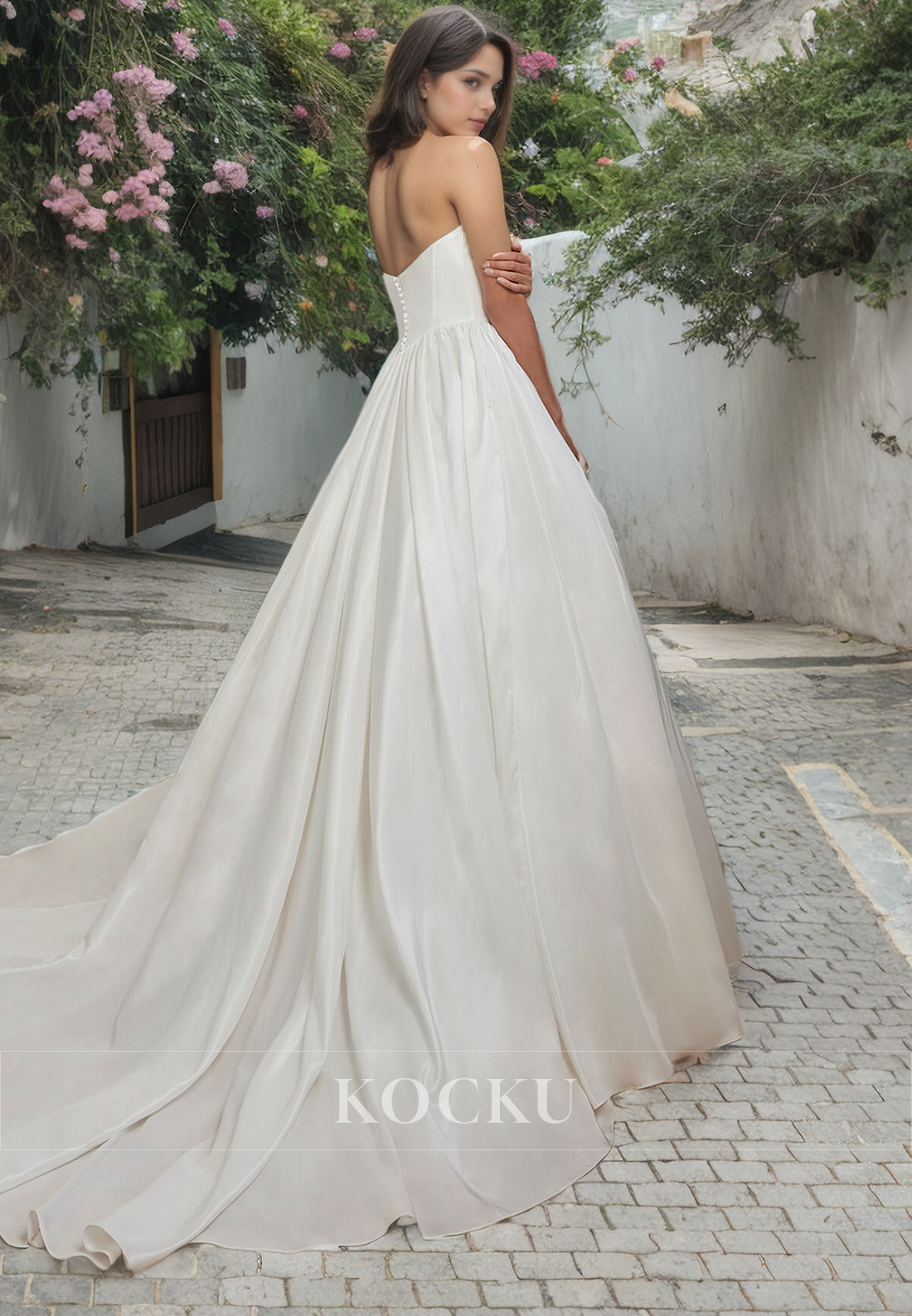 Classic & Timeless Off-Shoulder Short sleeves A-Line Satin Wedding Dress