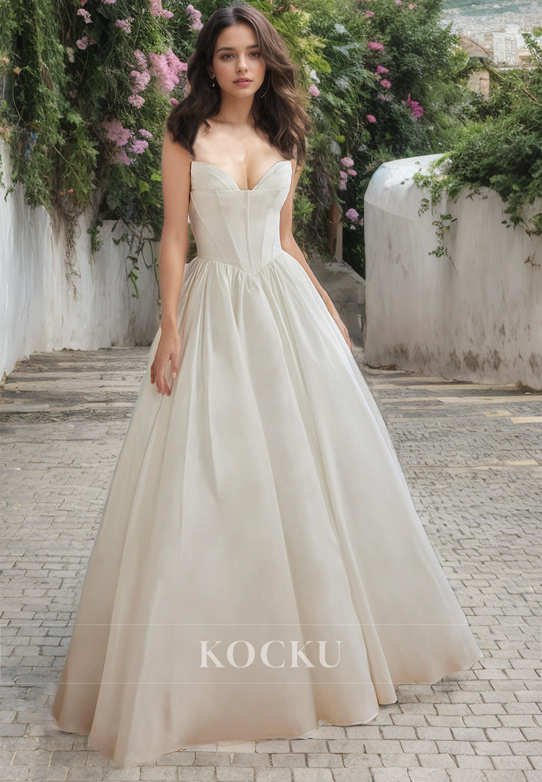 Classic & Timeless Off-Shoulder Short sleeves A-Line Satin Wedding Dress