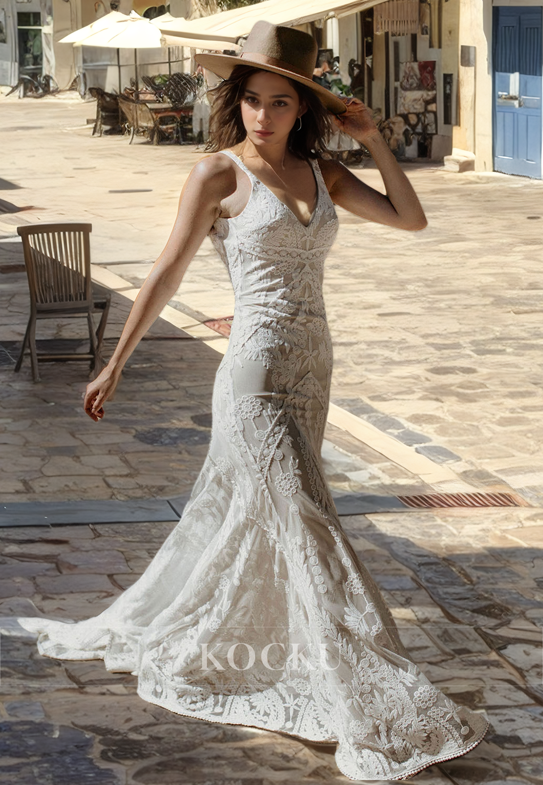 Couture & Ornate V-Neck Mermaid Straps Appliques Wedding Dress