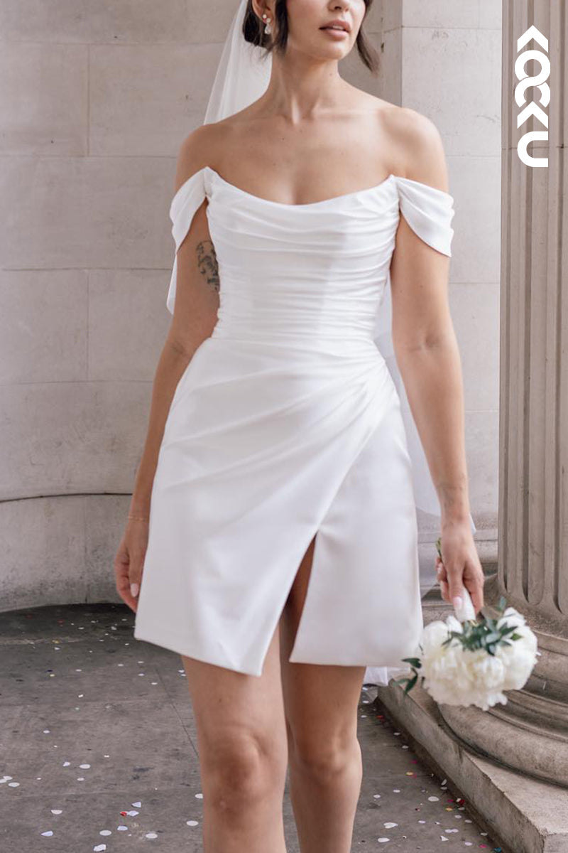 K2101 - Chic & Modern Scoop Ruched Simple Mini Wedding Dress