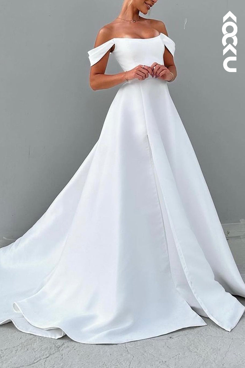 K2158 - Elegant A-Line Scoop Satin Long Wedding Dress