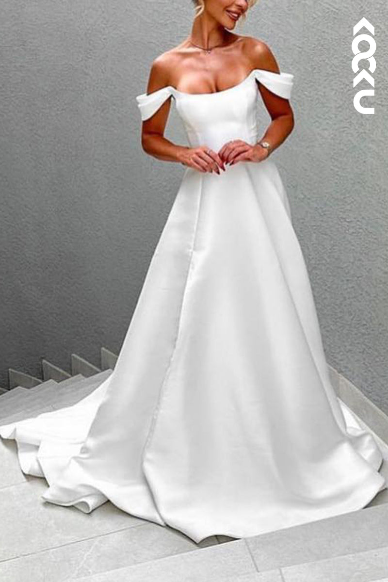 K2158 - Elegant A-Line Scoop Satin Long Wedding Dress