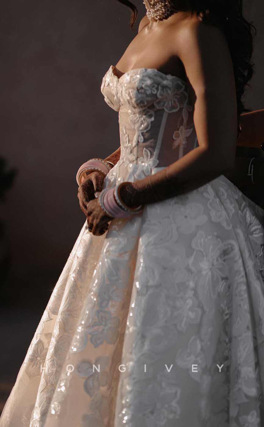 H1716 - Chic Sheer A-Line Sweetheart Lace Applique With Train Wedding Dress