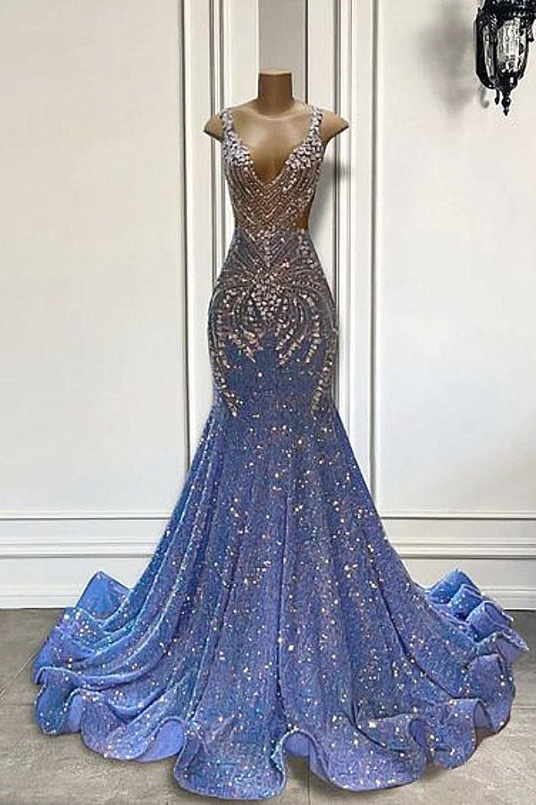 Fabulous Sparkle Beaded Sequined Mermaid SIiver Beaded Prom Party Dresses