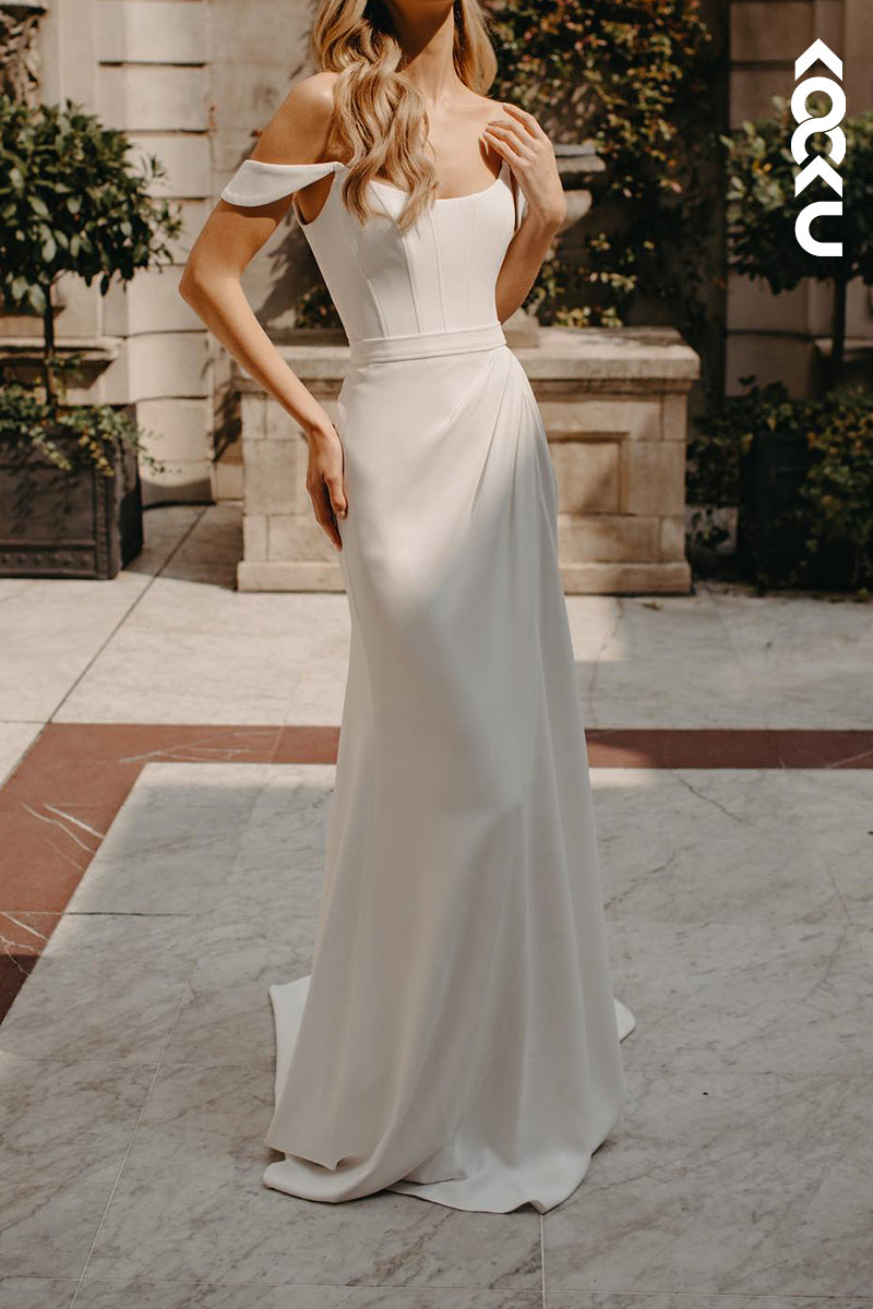 K2116 - Elegant & Simple Mermaid Scoop Long Satin Wedding Dress