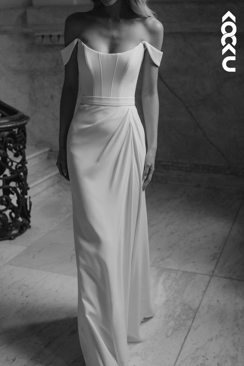 K2116 - Elegant & Simple Mermaid Scoop Long Satin Wedding Dress