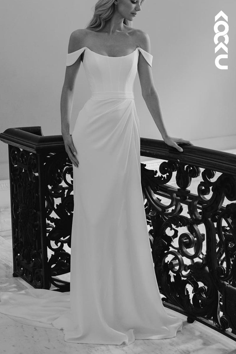 K2116 - Elegant & Simple Mermaid Scoop Long Satin Wedding Dress