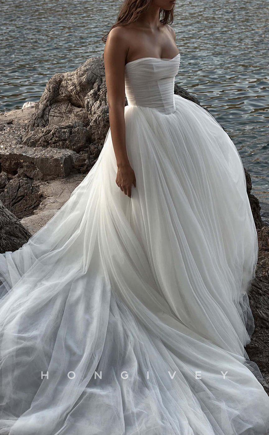 H1756 - Tulle A-Line Sweetheart Strapless Empire With Train Wedding Dress