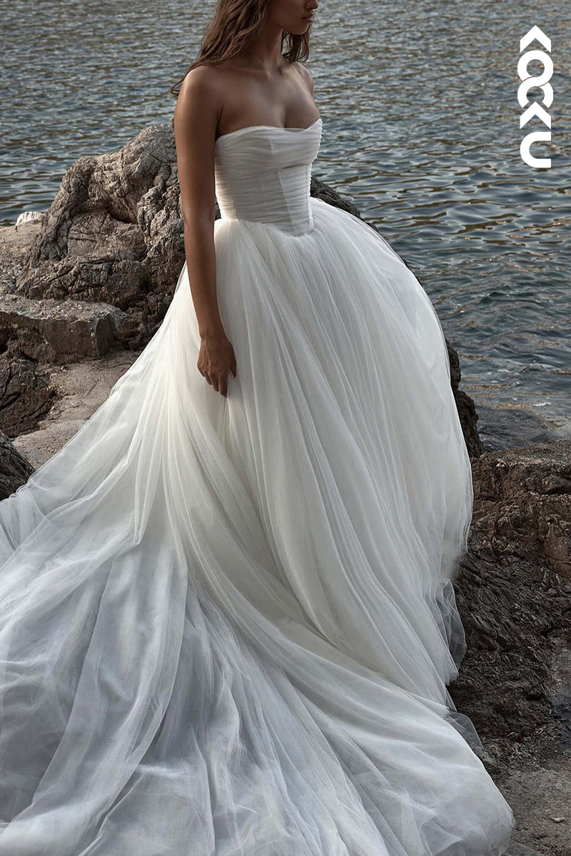 K2156 - Elegant & Classic Sleeveless Off-Shoulder A-Line Wedding Dress