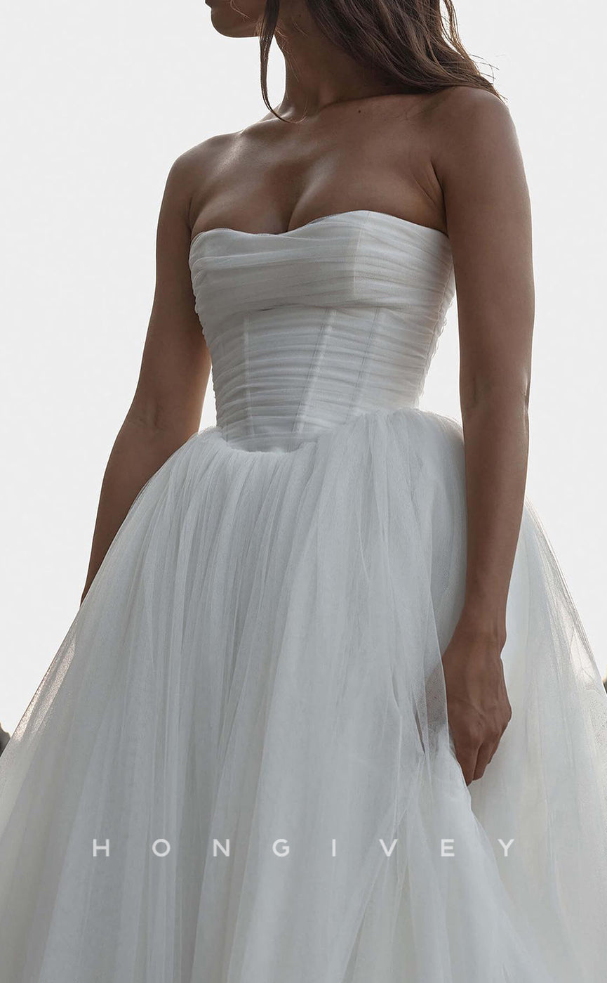 H1756 - Tulle A-Line Sweetheart Strapless Empire With Train Wedding Dress