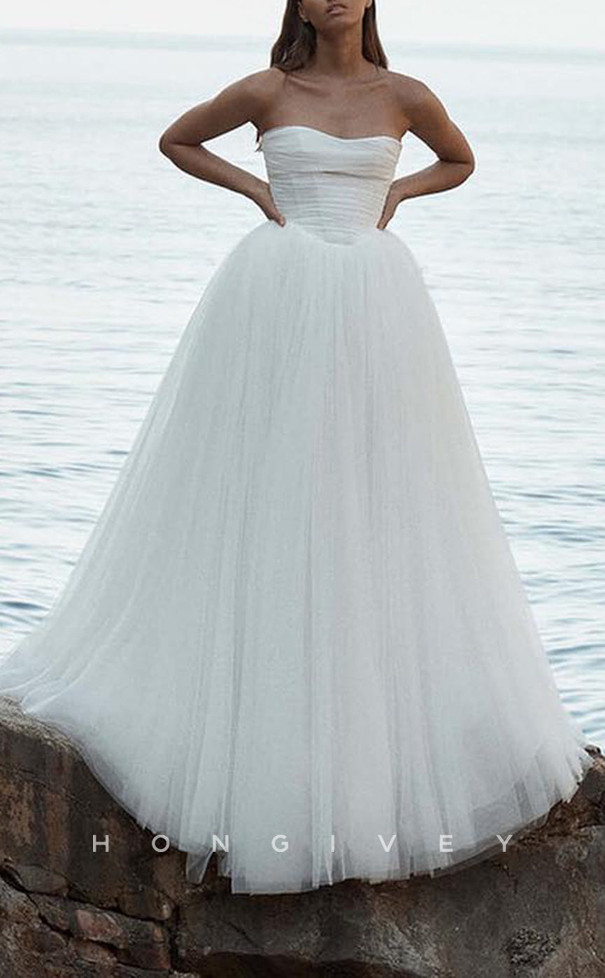 H1756 - Tulle A-Line Sweetheart Strapless Empire With Train Wedding Dress