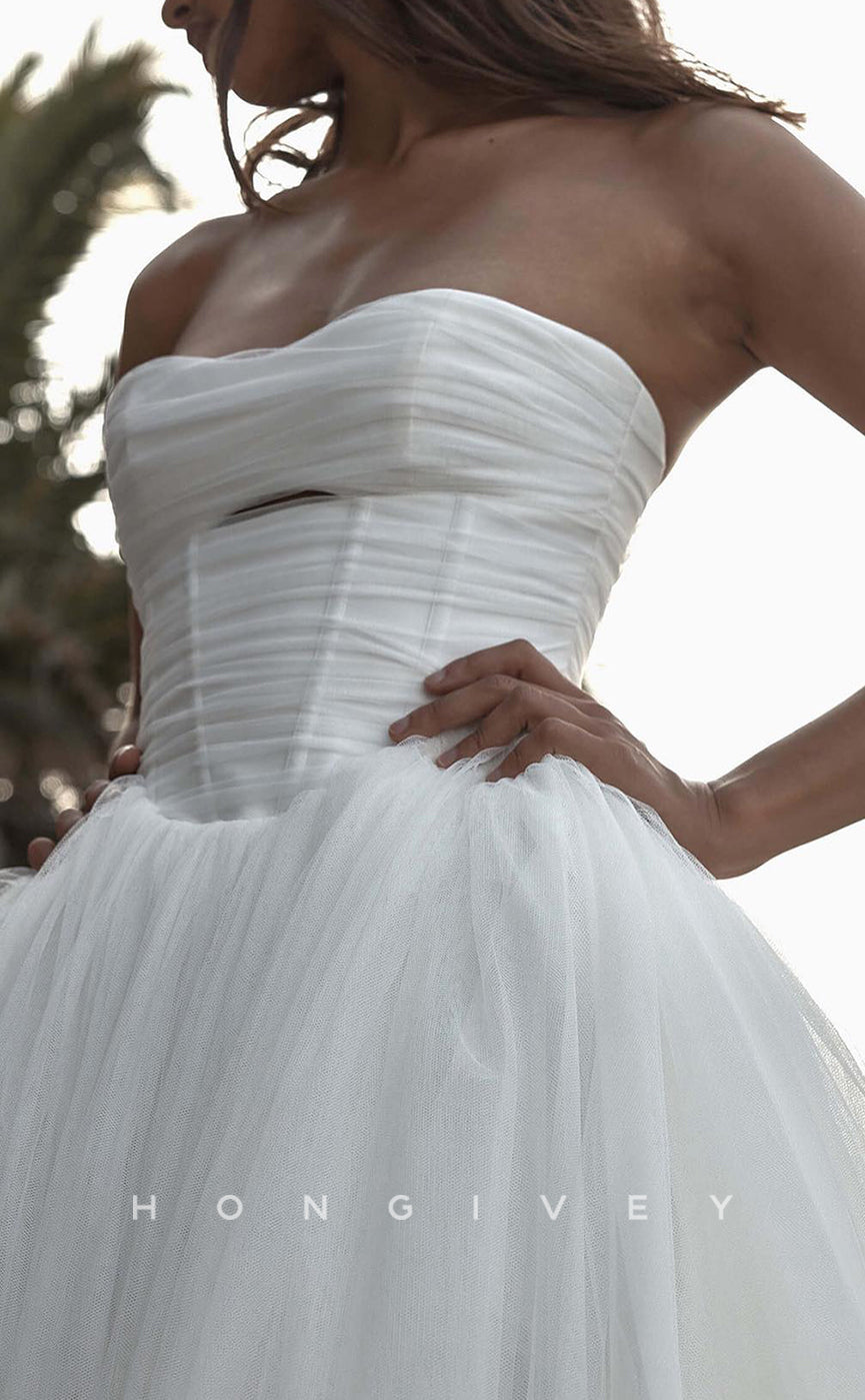 H1756 - Tulle A-Line Sweetheart Strapless Empire With Train Wedding Dress