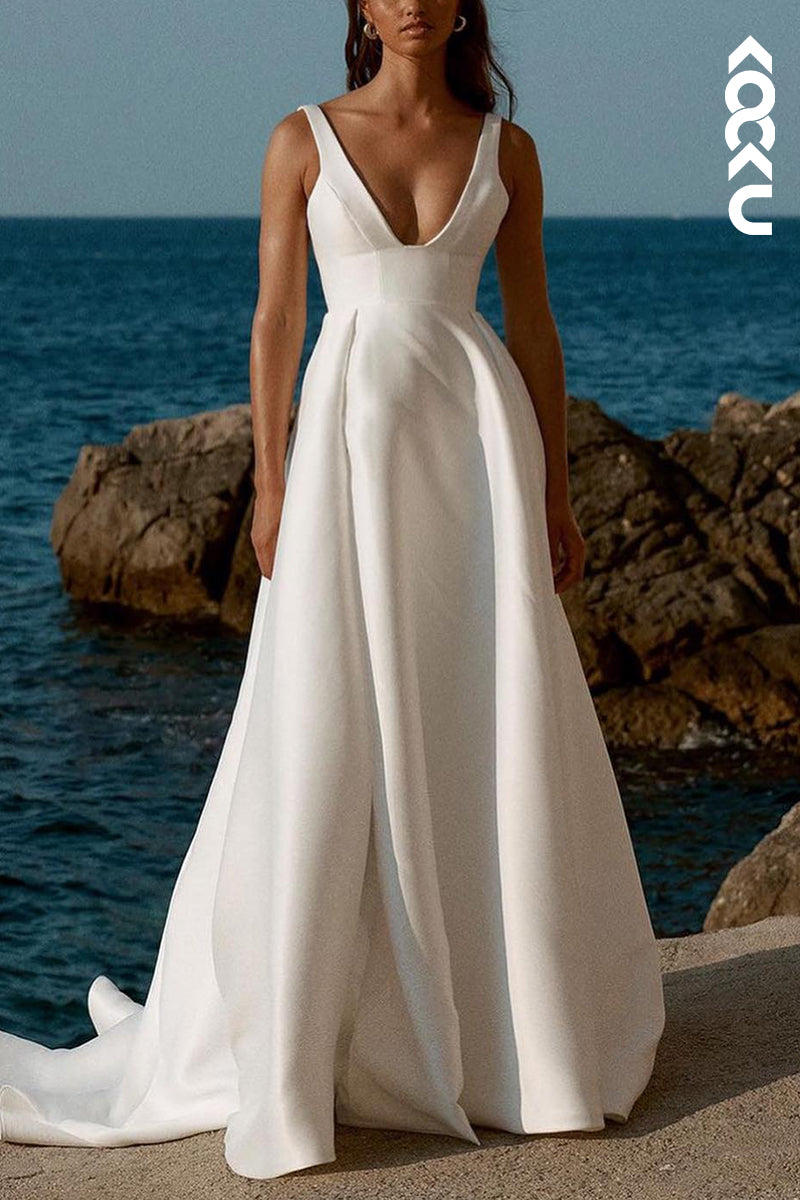 K2155 - Classic & Timeless Sleeveless V-NeckA-Line Split Wedding Dress