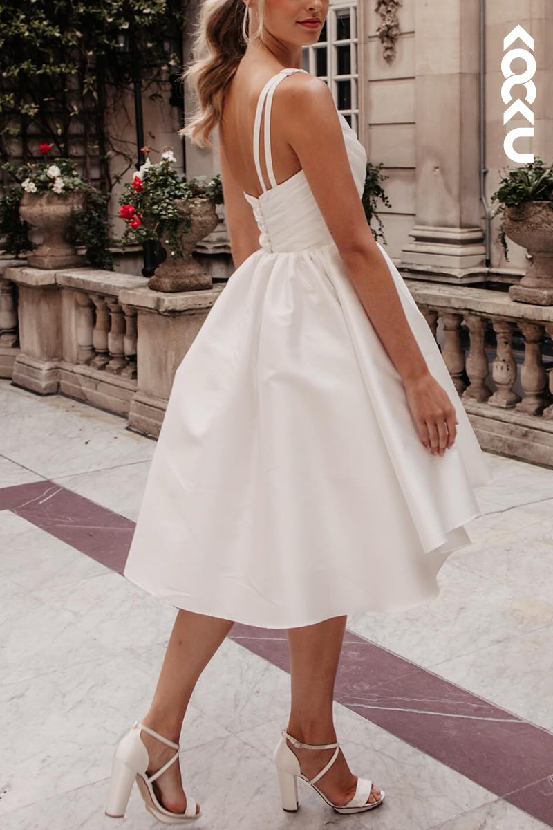 K2104 - Chic & Modern One ShoulderSleeveless A-Line Ruched Mini Wedding Dress