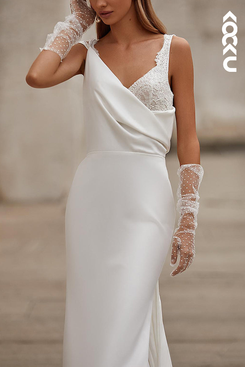 K2148 - Charming & Elegant V-Neck Sleeveless Sheath Backless Wedding Dress